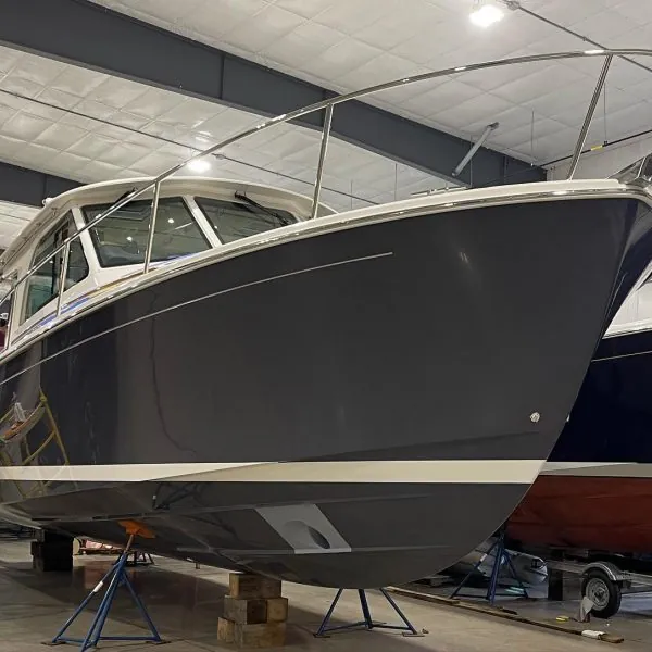 Sabre motor yacht moored alongside a dock
